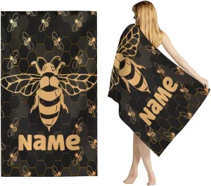 Custom Beach Towel for Gifts, 40" x 70" Personalized Bee Towels for Picnic Camping Pool, Vacation Accessories, Sandproof Absorbent Quick Dry Microfiber