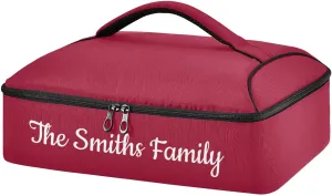 Custom Casserole Dish Carrier Bag Burgundy Solid Color Personalized Insulated Casserole Carrier Portable Leakproof Food Carrier for Travel, Potluck Parties, Beach