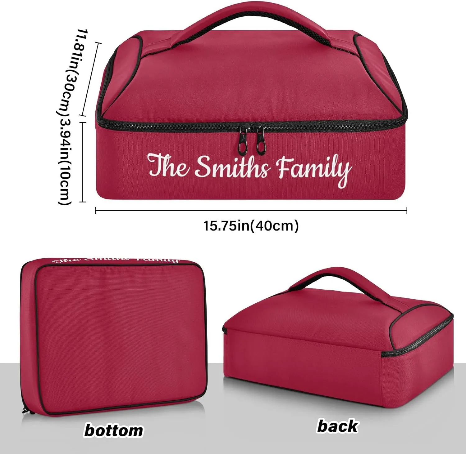 Custom Casserole Dish Carrier Bag Burgundy Solid Color Personalized Insulated Casserole Carrier Portable Leakproof Food Carrier for Travel, Potluck Parties, Beach