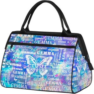 Custom Sport Duffel Bag with Name Butterfly Travel Overnight Bag for Women Men Waterproof Dance Ballet Bag Lightweight 15.2in, Blue