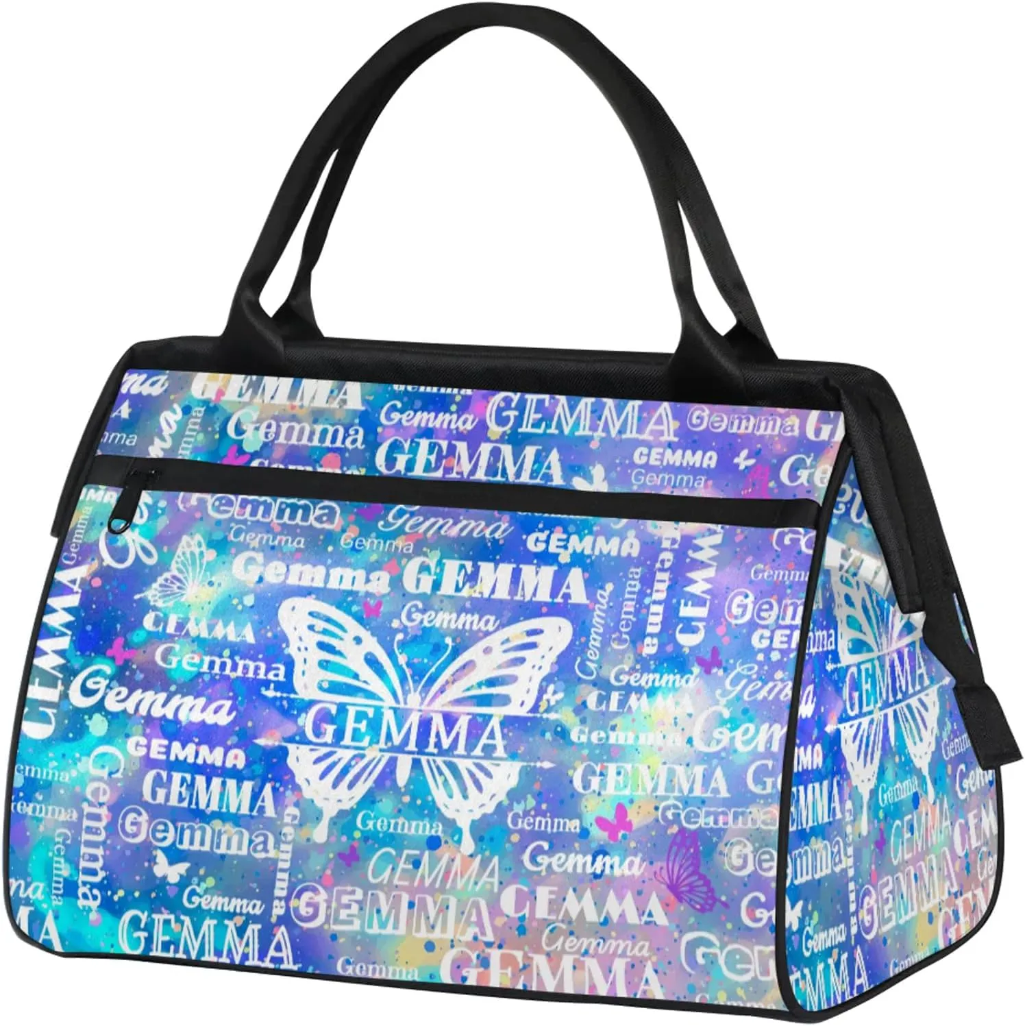 Custom Sport Duffel Bag with Name Butterfly Travel Overnight Bag for Women Men Waterproof Dance Ballet Bag Lightweight 15.2in, Blue