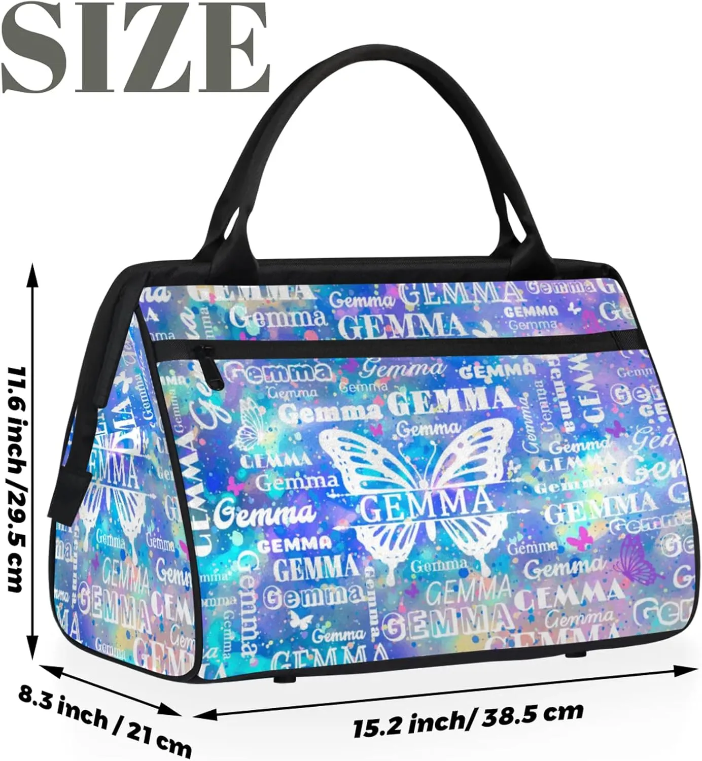 Custom Sport Duffel Bag with Name Butterfly Travel Overnight Bag for Women Men Waterproof Dance Ballet Bag Lightweight 15.2in, Blue