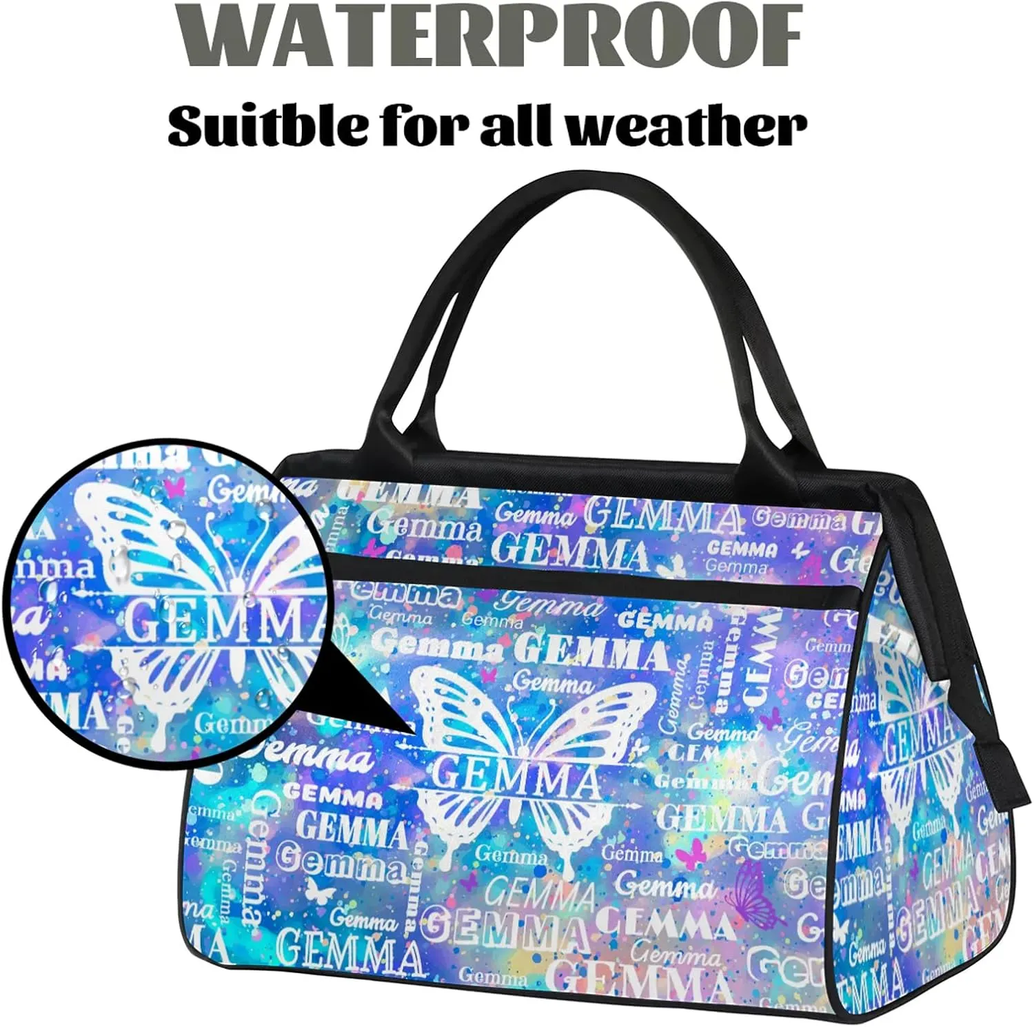 Custom Sport Duffel Bag with Name Butterfly Travel Overnight Bag for Women Men Waterproof Dance Ballet Bag Lightweight 15.2in, Blue
