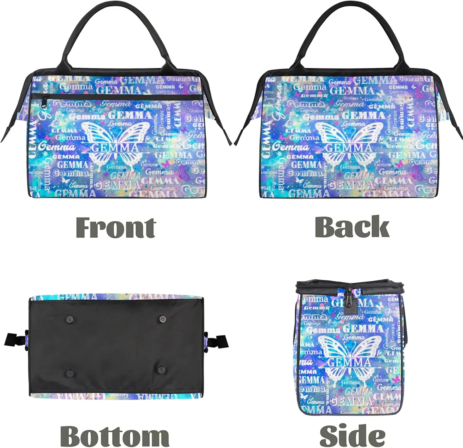Custom Sport Duffel Bag with Name Butterfly Travel Overnight Bag for Women Men Waterproof Dance Ballet Bag Lightweight 15.2in, Blue