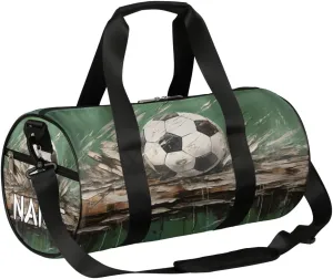 Customized Sports Gym Duffel Bag for Women & Men with Name,Soccer Wood Board Art Waterproof Personalized Tote Travel Beach Bag for Weekender Overnight Dance Carry-On Bag
