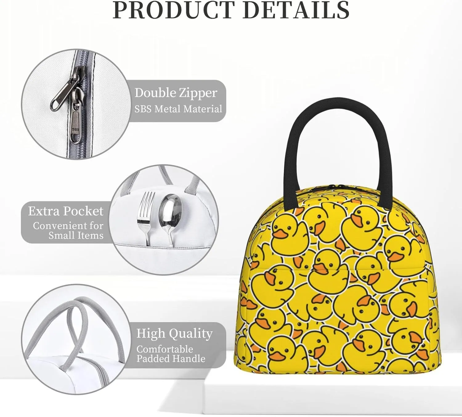 Cute Cartoon Duck Insulated Lunch Bag Handbag lunchbox Food Container Gourmet Tote for School Office Work Picnic Travel