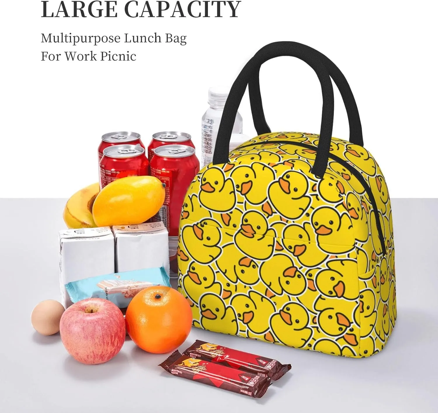 Cute Cartoon Duck Insulated Lunch Bag Handbag lunchbox Food Container Gourmet Tote for School Office Work Picnic Travel