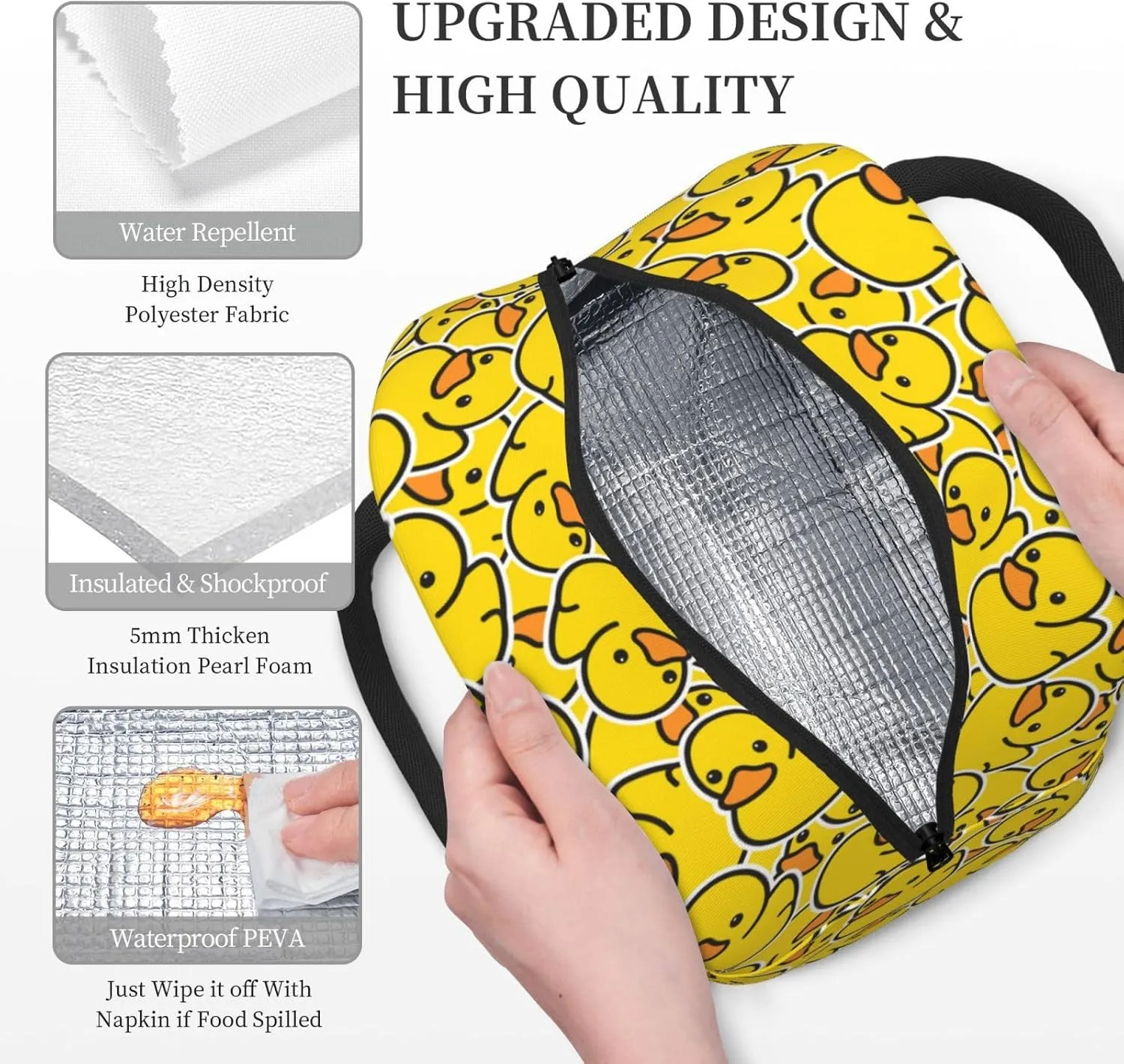 Cute Cartoon Duck Insulated Lunch Bag Handbag lunchbox Food Container Gourmet Tote for School Office Work Picnic Travel