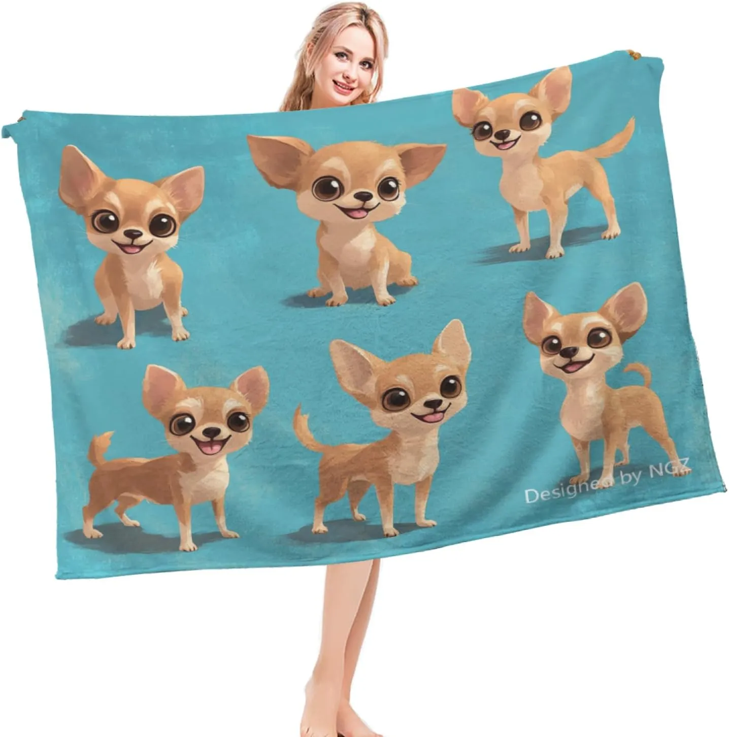 Cute Chihuahua Blue Blanket, Chihuahua Blue Throw Blanket for Women Men, Lightweight Cozy Plush Flannel Fleece Blanket for Bed Couch Sofa Decor and Travel 50x60 Inch