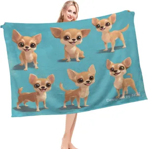 Cute Chihuahua Blue Blanket, Chihuahua Blue Throw Blanket for Women Men, Lightweight Cozy Plush Flannel Fleece Blanket for Bed Couch Sofa Decor and Travel 50x60 Inch