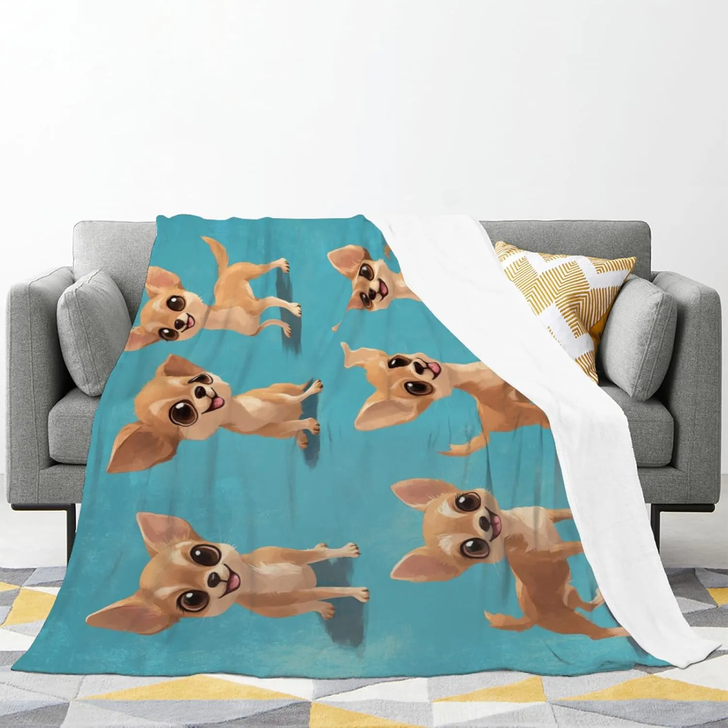 Cute Chihuahua Blue Blanket, Chihuahua Blue Throw Blanket for Women Men, Lightweight Cozy Plush Flannel Fleece Blanket for Bed Couch Sofa Decor and Travel 50x60 Inch