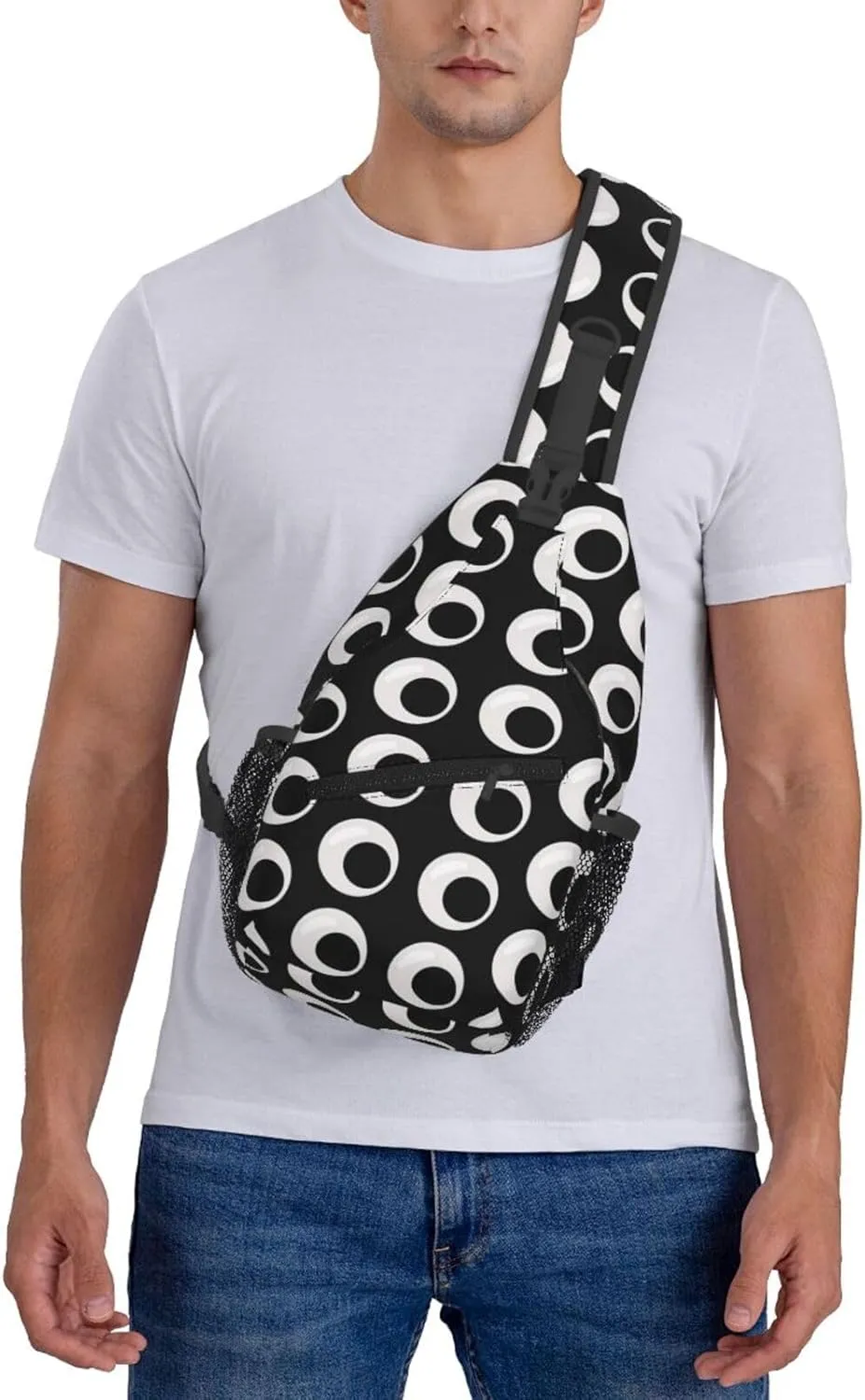 Cute Funny Cartoon Sketch Eyes Crossbody Bag Cross Chest Bag Adjustable Sling Backpack Sports Gym Shoulder Bags Travel Cycling Daypack Diagonally Casual Rucksack