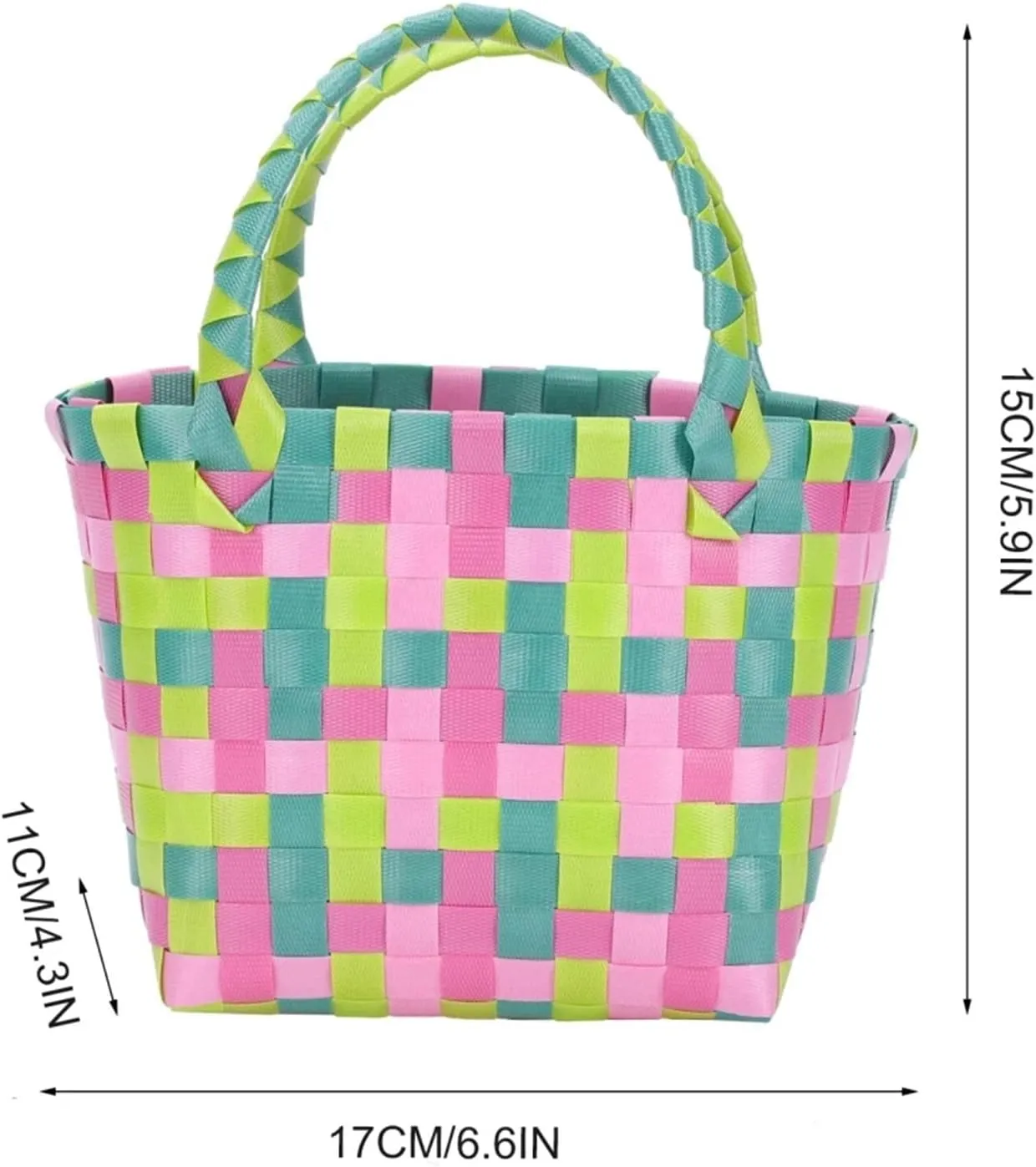Cute Hand-Woven Basket Colorful Small Square Bag Plastic Fruit Vegetable Basket Bag Summer Beach Picnic Basket Storage Organizer (Color : 03)