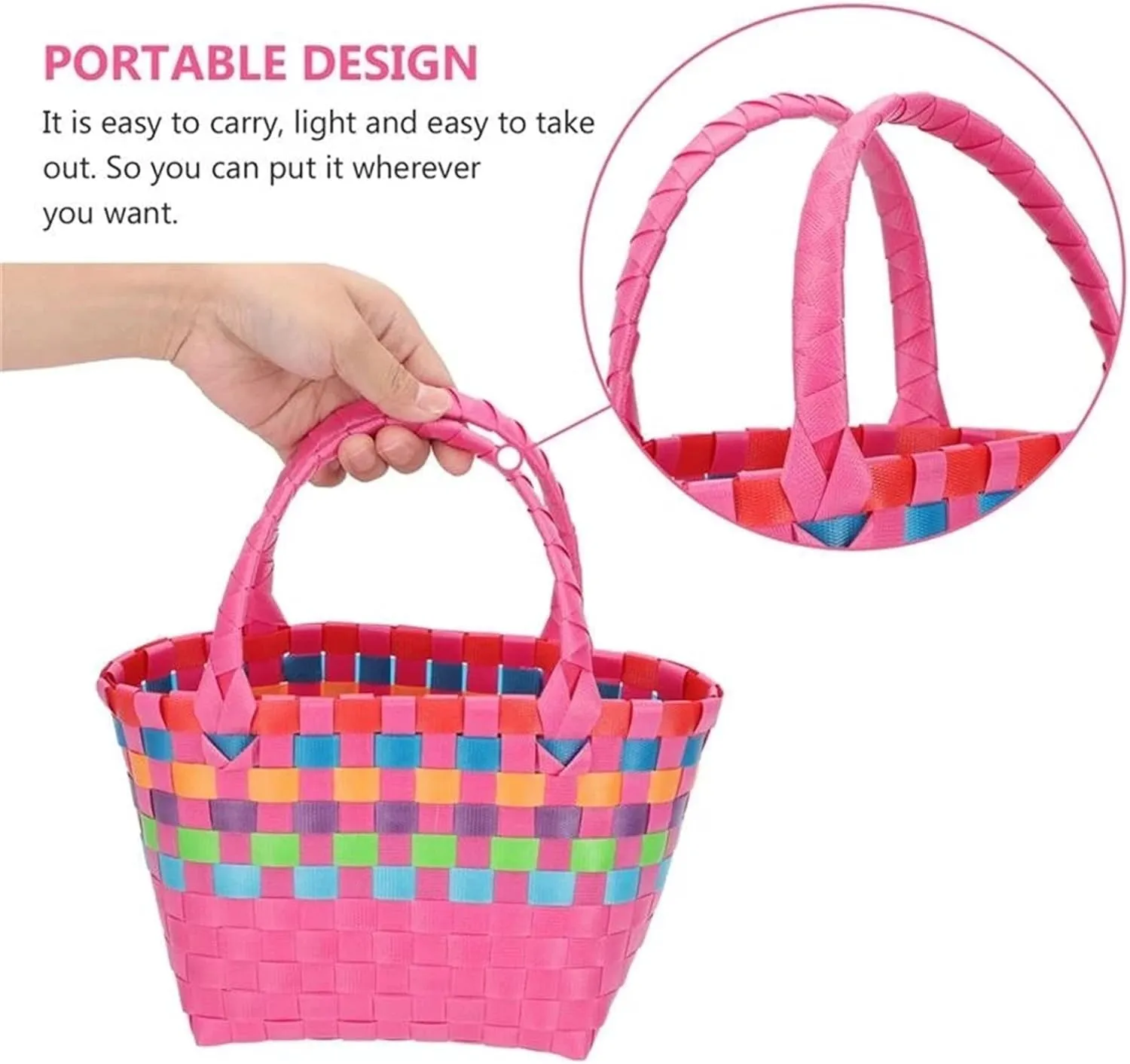 Cute Hand-Woven Basket Colorful Small Square Bag Plastic Fruit Vegetable Basket Bag Summer Beach Picnic Basket Storage Organizer (Color : 03)