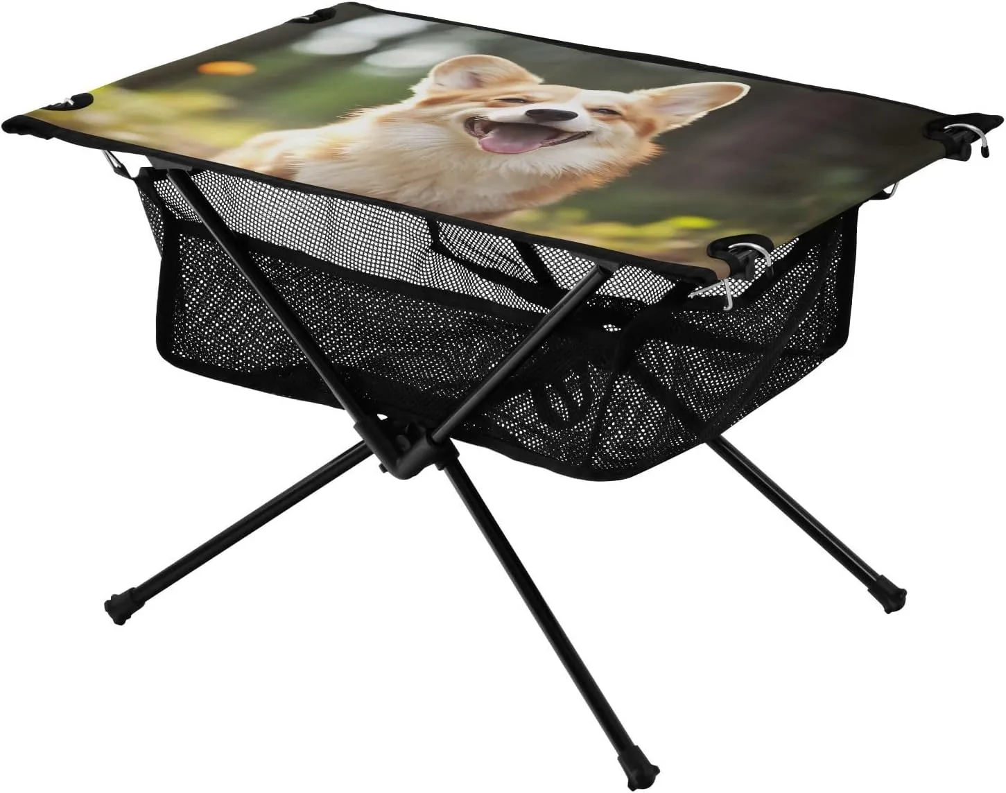 Cute Happy Dog Portable Folding Camping Table, Compact Lightweight Beach Table with Carrying Bag for Outdoor Picnics, BBQs, Camp