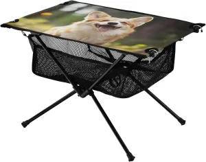 Cute Happy Dog Portable Folding Camping Table, Compact Lightweight Beach Table with Carrying Bag for Outdoor Picnics, BBQs, Camp