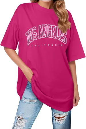 Cute Los Angeles California Tunic Tops for Women Trendy Summer Loose Long T Shirts 2025 Oversized Long Shirts Casual