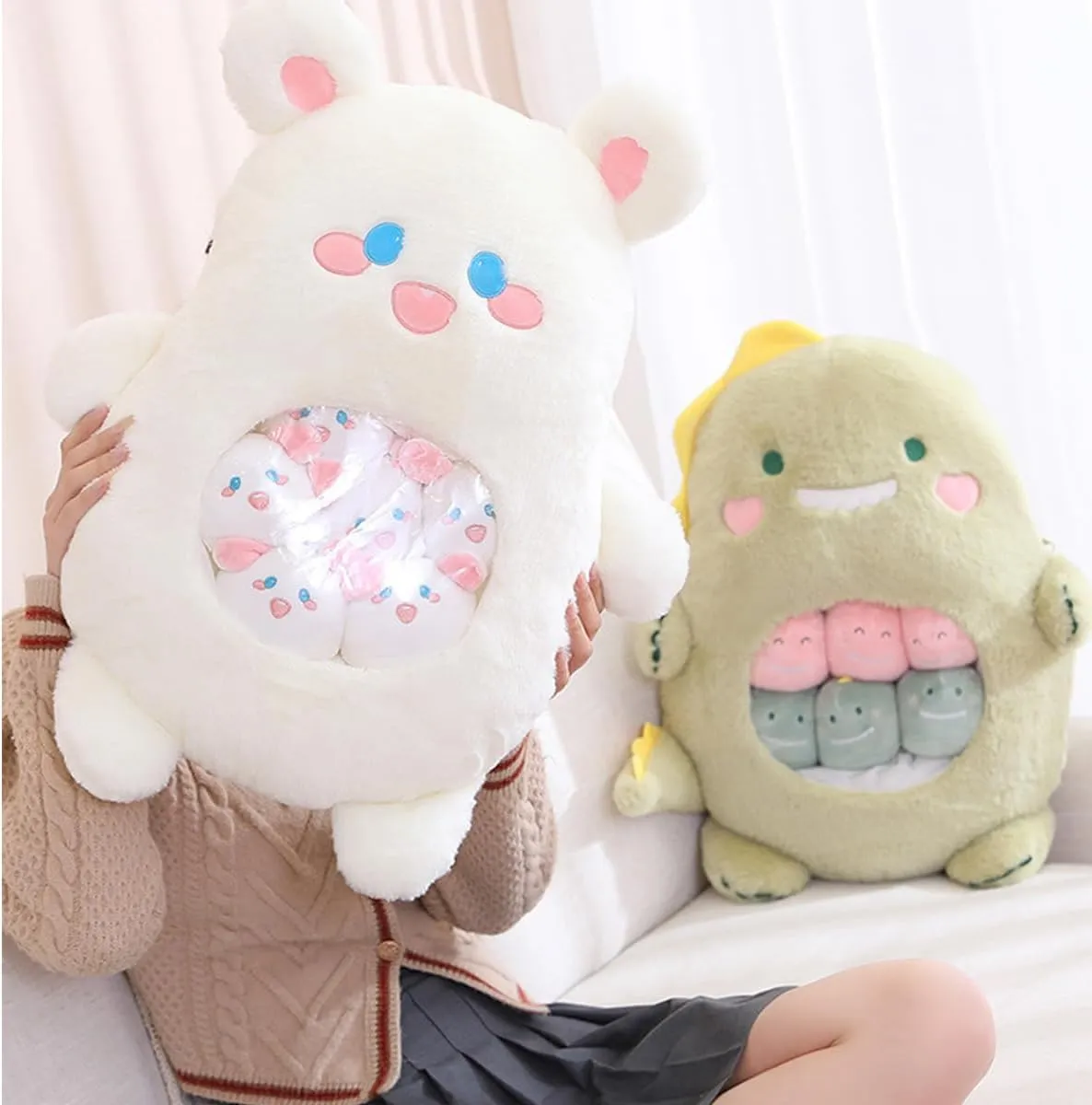Cute Rabbit Plush Pillow Toy,Removable Bunny Stuffed Animal Snack Pillow Plushie Dolls Gifts for Girls Boys, Rabbit