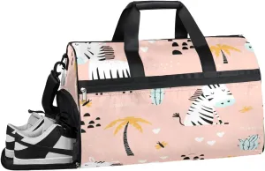 Cute Zebra Sports Gym Bag for Women Men Travel Duffel Bag with Wet Pocket & Shoes Compartment Waterproof Weekender Overnight Tote Carry on Bag Lightweight