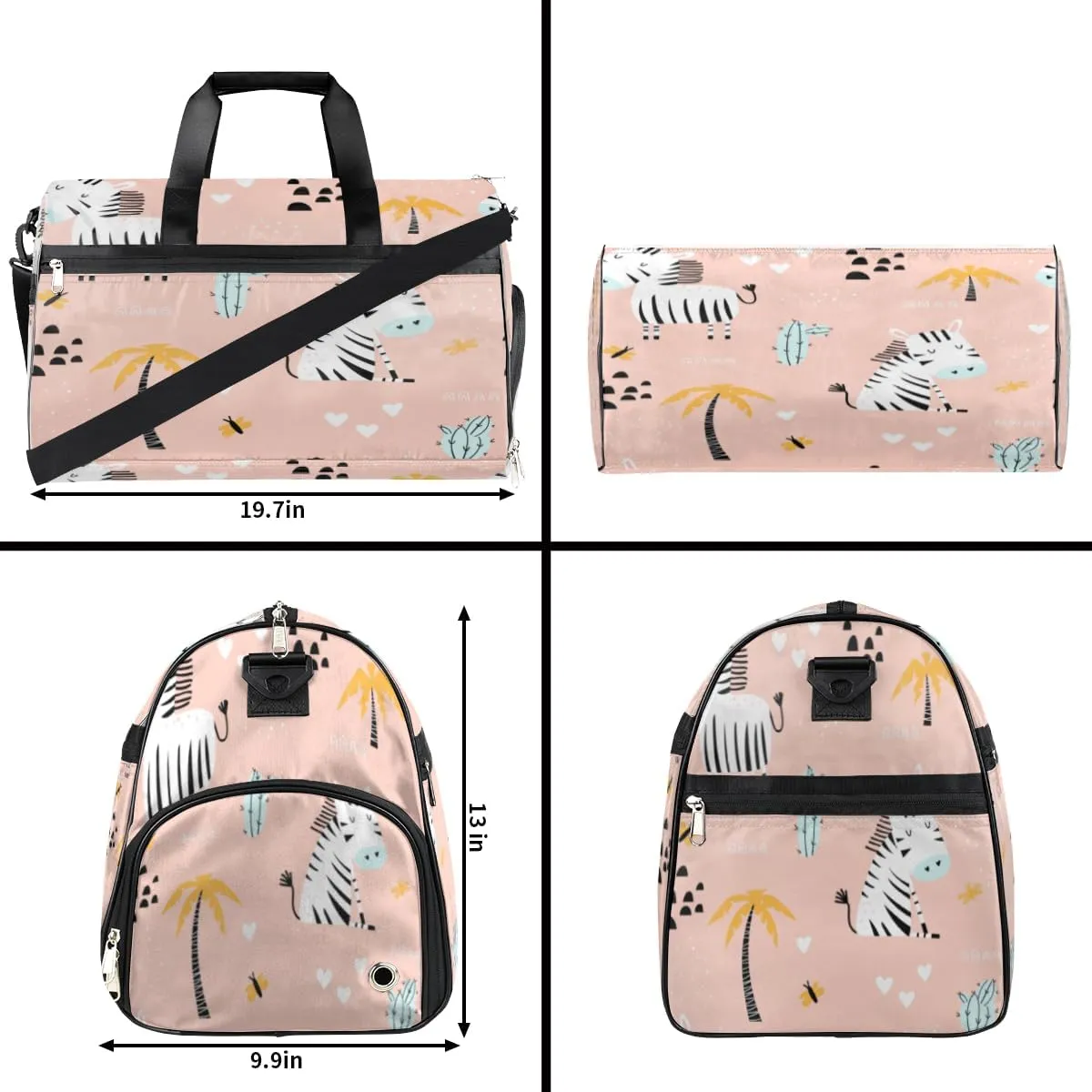 Cute Zebra Sports Gym Bag for Women Men Travel Duffel Bag with Wet Pocket & Shoes Compartment Waterproof Weekender Overnight Tote Carry on Bag Lightweight