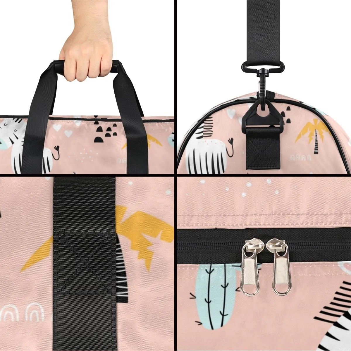Cute Zebra Sports Gym Bag for Women Men Travel Duffel Bag with Wet Pocket & Shoes Compartment Waterproof Weekender Overnight Tote Carry on Bag Lightweight