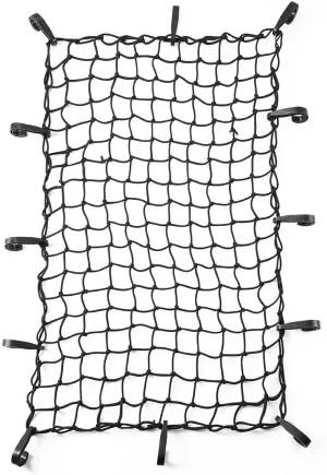 CZC AUTO 22"x38" Black Latex Bungee Cargo Net Strech to 44"x76", Luggage Netting with 2"X2" Small Mesh and 12 Adjustable Plastic Hooks, for Rooftop Cargo Carrier Roof Rail Rack Hitch Basket SUV