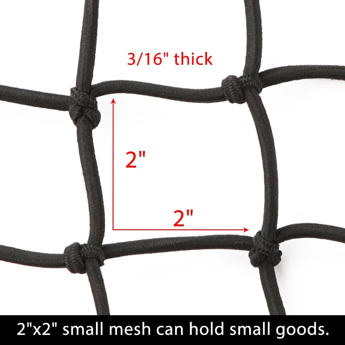 CZC AUTO 22"x38" Black Latex Bungee Cargo Net Strech to 44"x76", Luggage Netting with 2"X2" Small Mesh and 12 Adjustable Plastic Hooks, for Rooftop Cargo Carrier Roof Rail Rack Hitch Basket SUV
