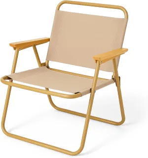 D&H FURNIMMT Camping Chair Lightweight Folding Lawn Chairs Support Up to 330lbs, Portable Outdoor Patio Chair for Camping, Fishing, Beach, and Sports, Khaki