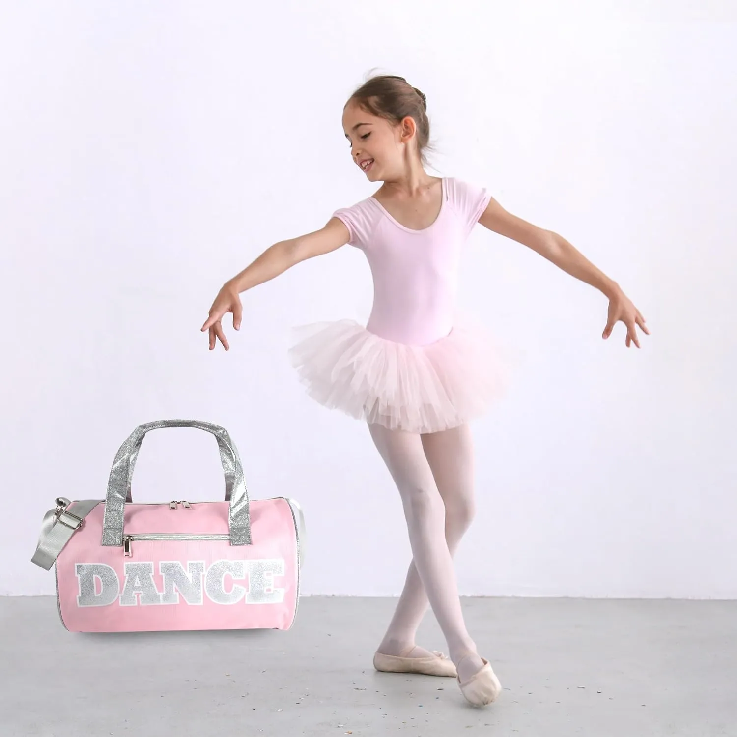 Dance Duffle Bags for Dancers, Girls, Teens, and Student Athletes, Fun Dance Workout Duffel Bag for Girls and Boys (Pink/Silver)