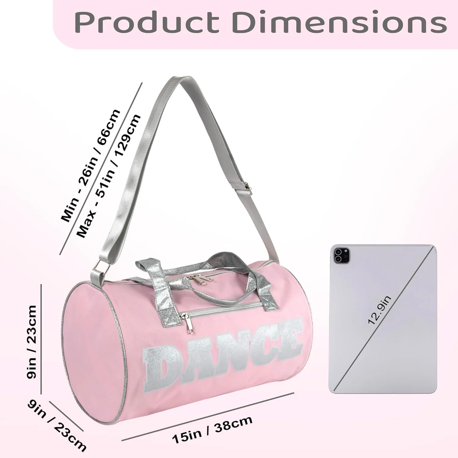 Dance Duffle Bags for Dancers, Girls, Teens, and Student Athletes, Fun Dance Workout Duffel Bag for Girls and Boys (Pink/Silver)