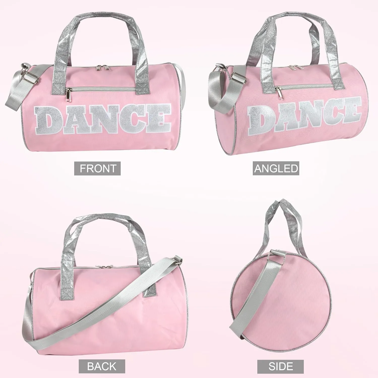Dance Duffle Bags for Dancers, Girls, Teens, and Student Athletes, Fun Dance Workout Duffel Bag for Girls and Boys (Pink/Silver)