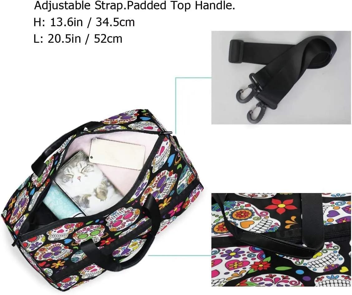 Day Of The Dead Sugar Skull Travel Duffel Bag Luggage Sports Gym Bag With Shoes Compartment Large Capacity Lightweight Duffle Bag For Men Women