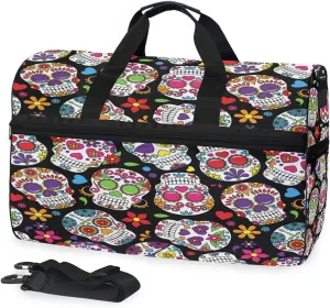 Day Of The Dead Sugar Skull Travel Duffel Bag Luggage Sports Gym Bag With Shoes Compartment Large Capacity Lightweight Duffle Bag For Men Women