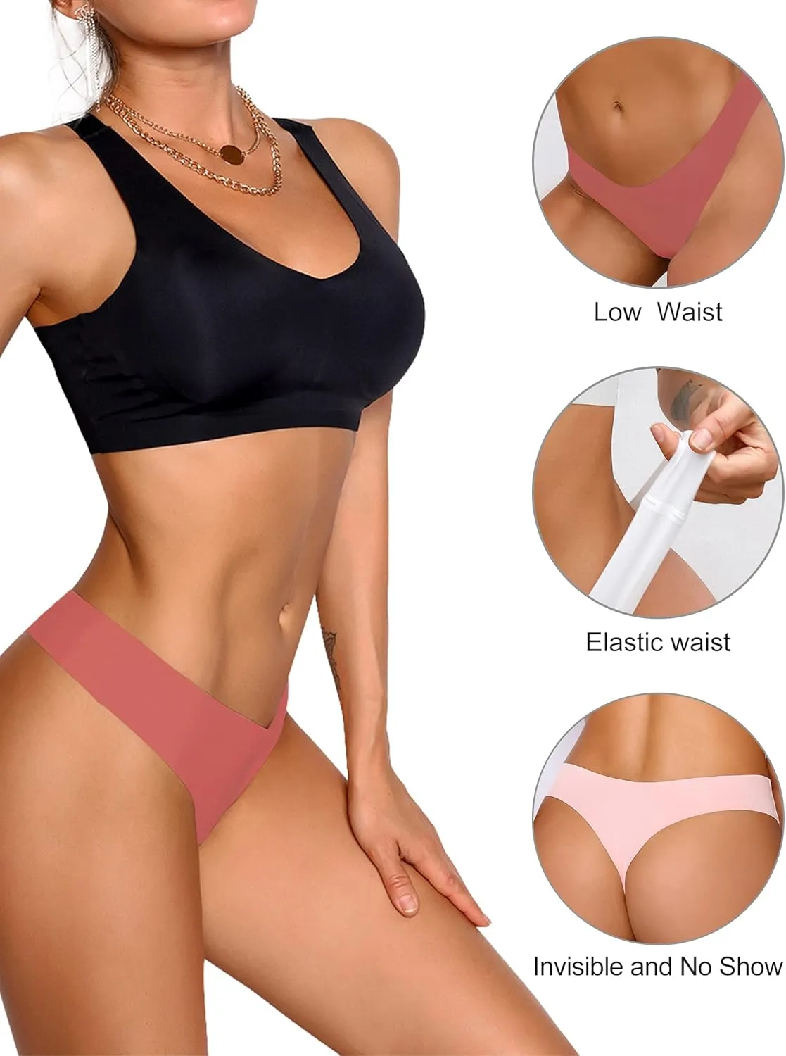 DEANGELMON Seamless Thongs for Women No Show Thong Underwear Women Comfortable Multiple Pack