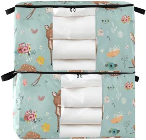 Deer and Hare Clothes Storage, Foldable Blanket Storage Bags, 60L Storage Containers for Organizing Bedroom, Closet, Clothing, Comforter, Organization and Storage with Lids and Handle
