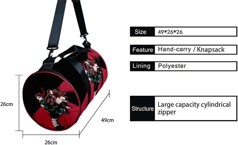 Demon Slay Large Capacity Travel Bag Gym Bag Kemitsu Sport Duffel Bag With Shoe Bag(Sibling)