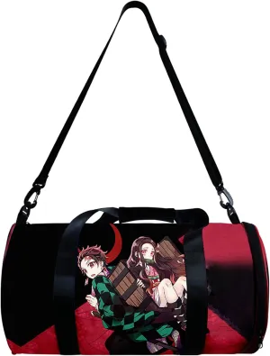 Demon Slay Large Capacity Travel Bag Gym Bag Kemitsu Sport Duffel Bag With Shoe Bag(Sibling)