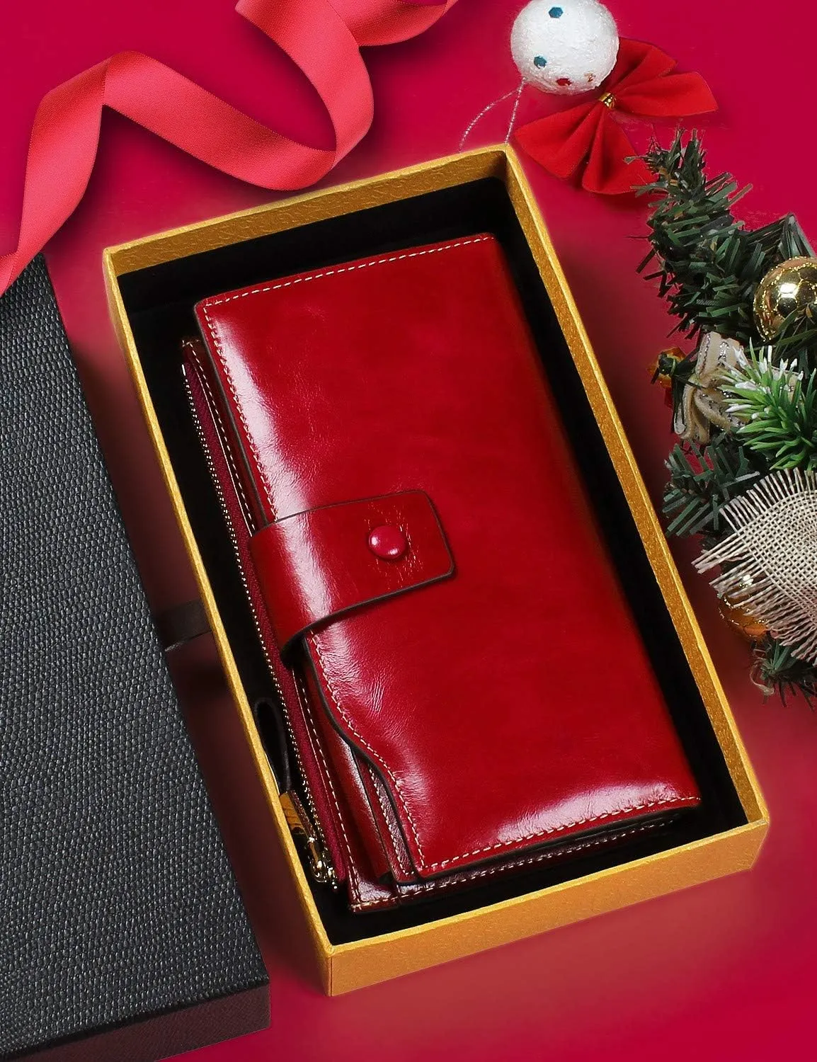 Demon&Hunter Women's RFID Blocking Large Capacity Luxury Wax Genuine Leather Purse Wallet DZA2083