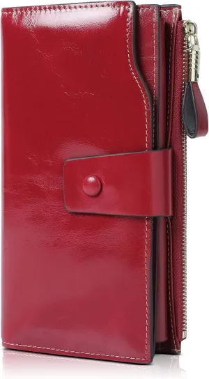 Demon&Hunter Women's RFID Blocking Large Capacity Luxury Wax Genuine Leather Purse Wallet DZA2083
