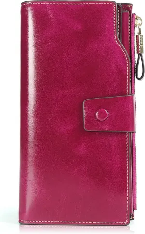 Demon&Hunter Women's RFID Blocking Large Capacity Luxury Wax Genuine Leather Purse Wallet DZA2083