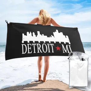Detroits Michigan Beach Towel with Travel Bag 31.5"x63" Quick Dry Sand Free Lightweight Large Oversized Towels Light Vacation Essentials