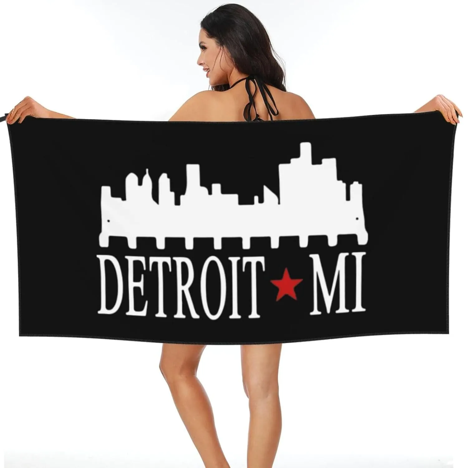 Detroits Michigan Beach Towel with Travel Bag 31.5"x63" Quick Dry Sand Free Lightweight Large Oversized Towels Light Vacation Essentials