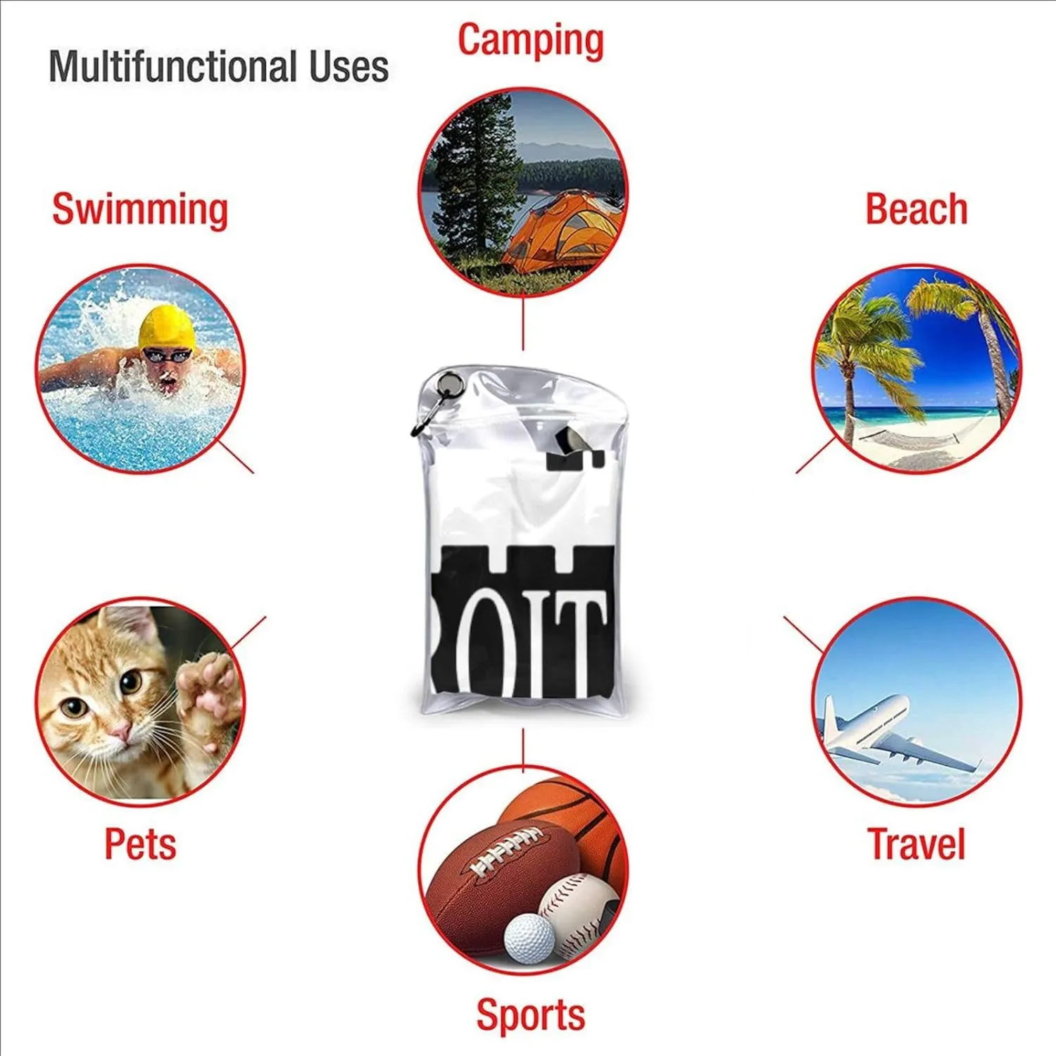 Detroits Michigan Beach Towel with Travel Bag 31.5"x63" Quick Dry Sand Free Lightweight Large Oversized Towels Light Vacation Essentials