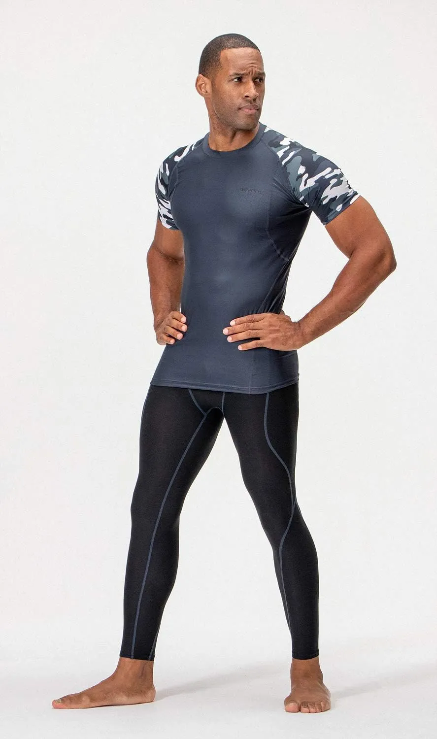 DEVOPS 3 Pack Men's Cool Dry Short Sleeve Compression Shirts, Sports Baselayer T-Shirts Tops, Athletic Workout Shirt