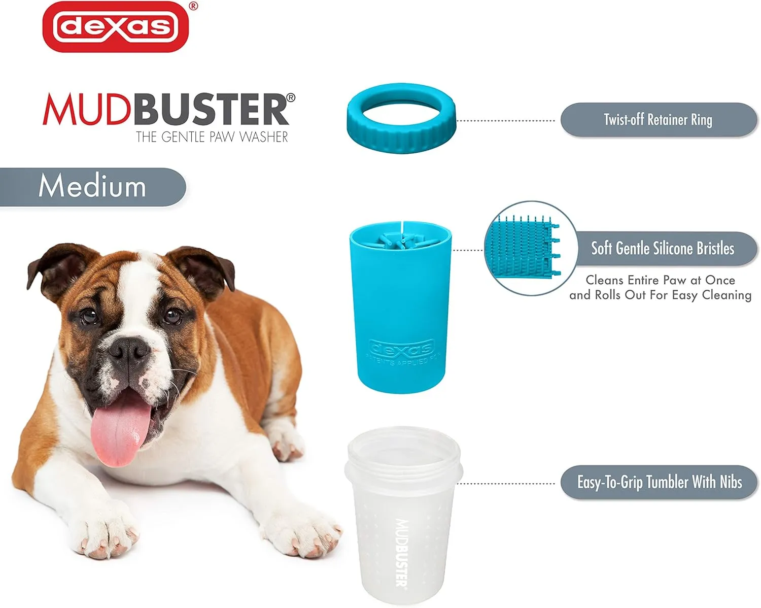 Dexas MudBuster Portable Dog Paw Cleaner, Medium, Blue - Premium Quality Pet Supplies and Accessories