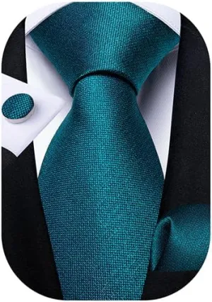 DiBanGu Mens Tie Set Silk Solid Paisley Necktie and Pocket Square Cufflinks Classic Formal Ties for Men Wedding Party