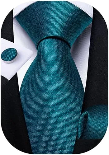DiBanGu Mens Tie Set Silk Solid Paisley Necktie and Pocket Square Cufflinks Classic Formal Ties for Men Wedding Party