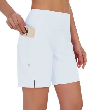 DIBAOLONG Women's Swim Shorts 7" High Waisted Quick Dry UPF 50  Beach Board Shorts for Women with Liner & Pockets