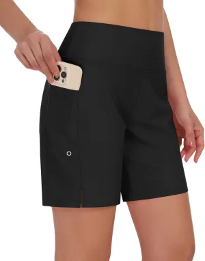 DIBAOLONG Women's Swim Shorts 7" High Waisted Quick Dry UPF 50  Beach Board Shorts for Women with Liner & Pockets