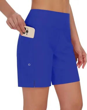 DIBAOLONG Women's Swim Shorts 7" High Waisted Quick Dry UPF 50  Beach Board Shorts for Women with Liner & Pockets